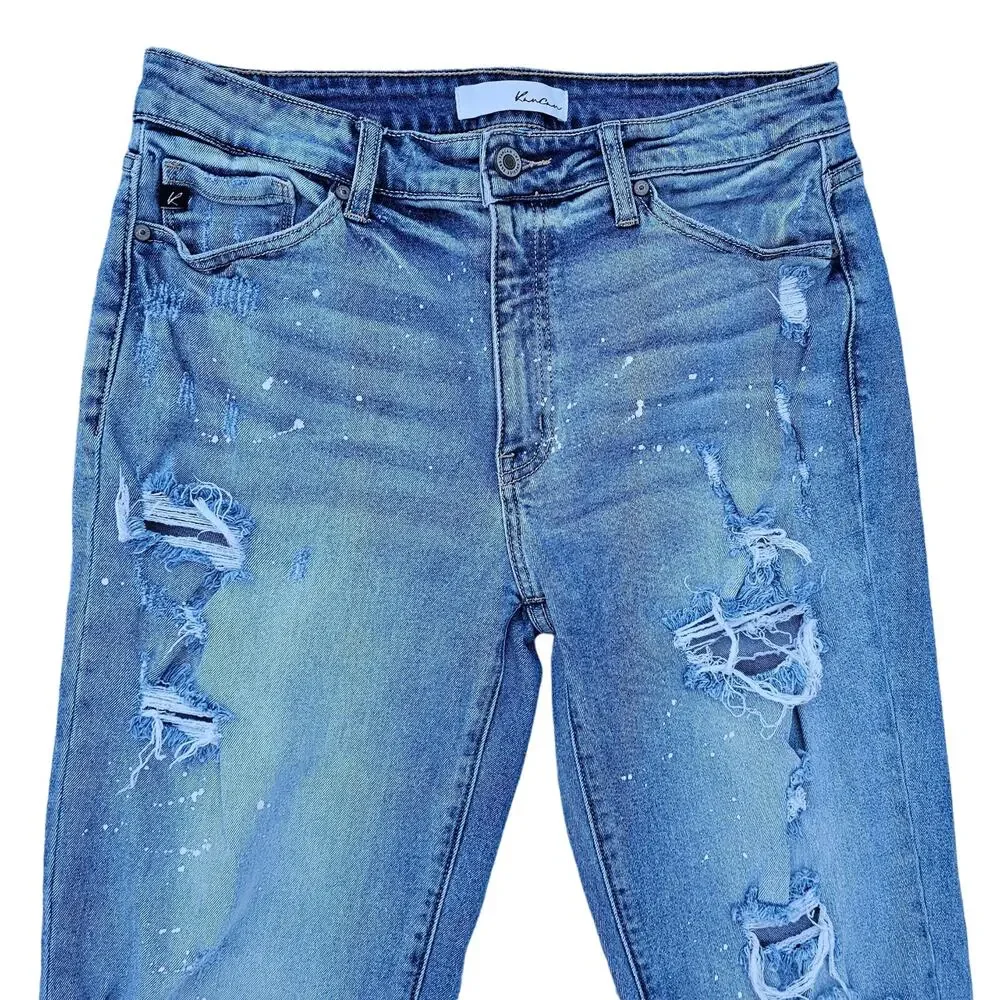 Distressed Boyfriend Jeans KanCan Shelly Size 9 / 28 Stretch Denim High Rise - Picture 2 of 10